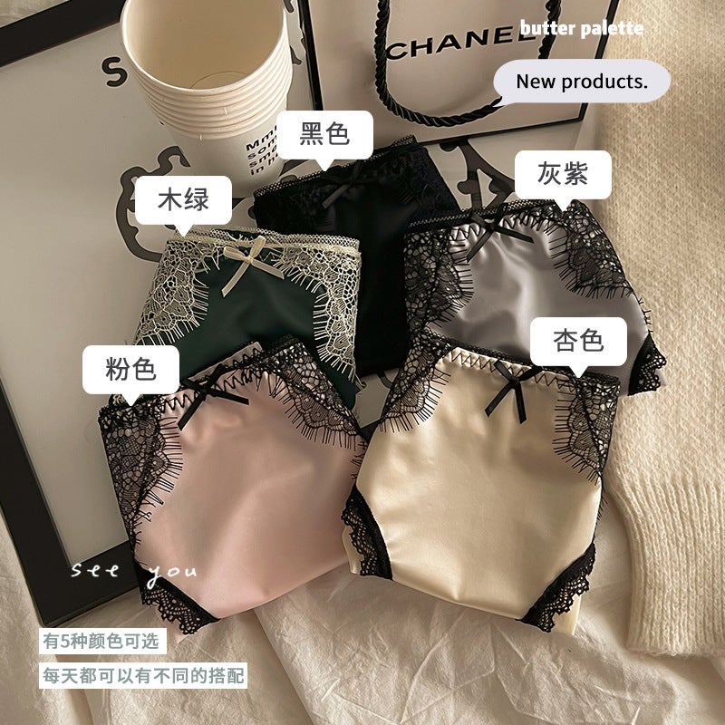 French Lace Women'S Mid-Waist Underwear French Stitching Lace Mesh Comfortable Breathable Pure Cotton Antibacterial Crotch Briefs - Image 4